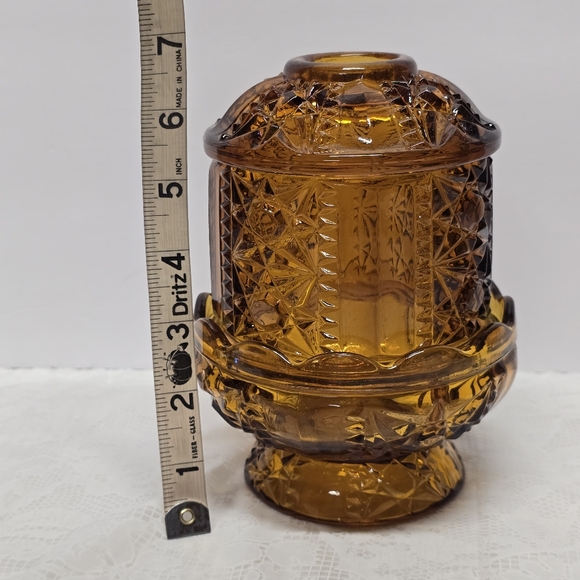 Vintage Indiana Glass Homco Large Amber Stars And Bars Fairy Lamp 3-Piece NEW - Picture 9 of 11